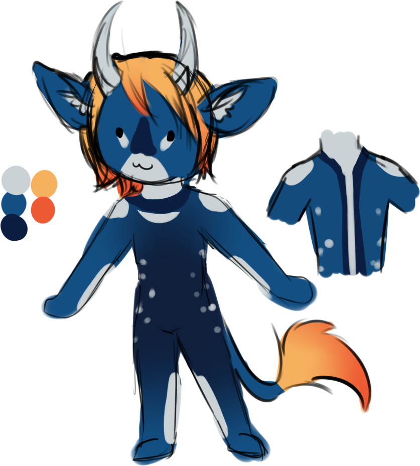 Scribbly concept reference art for Aiden, just seeing how his orange and blue color scheme would balance out without committing to a full on illustration.