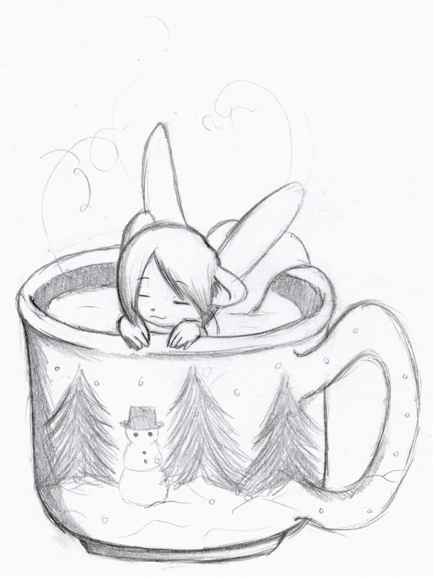 A drawing showing how small Ake can be as a fairy. While she can be normal person sized, I've always found it fun that she can be so small. Enjoy hot baths in a teacup, and sleep in a tissue box.