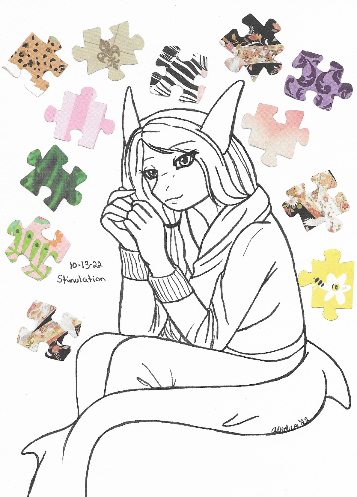 OC-tober art of Amber with the prompt Stimulation. A word with multiple meanings, which fits Amber perfectly. Sexual stimulation, but also, mental stimulation of puzzles and things to occupy herself.