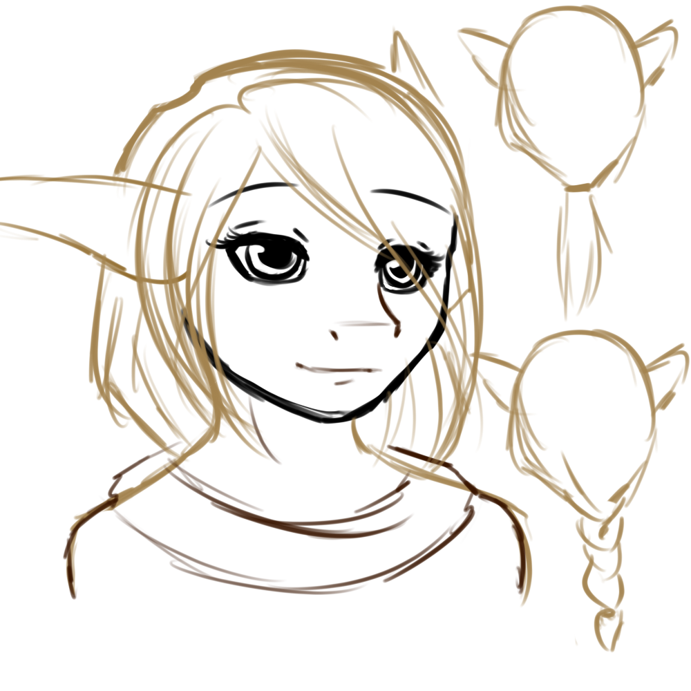 First official sketches of Amber, playing around with how loose her hair should be when it's tied back.