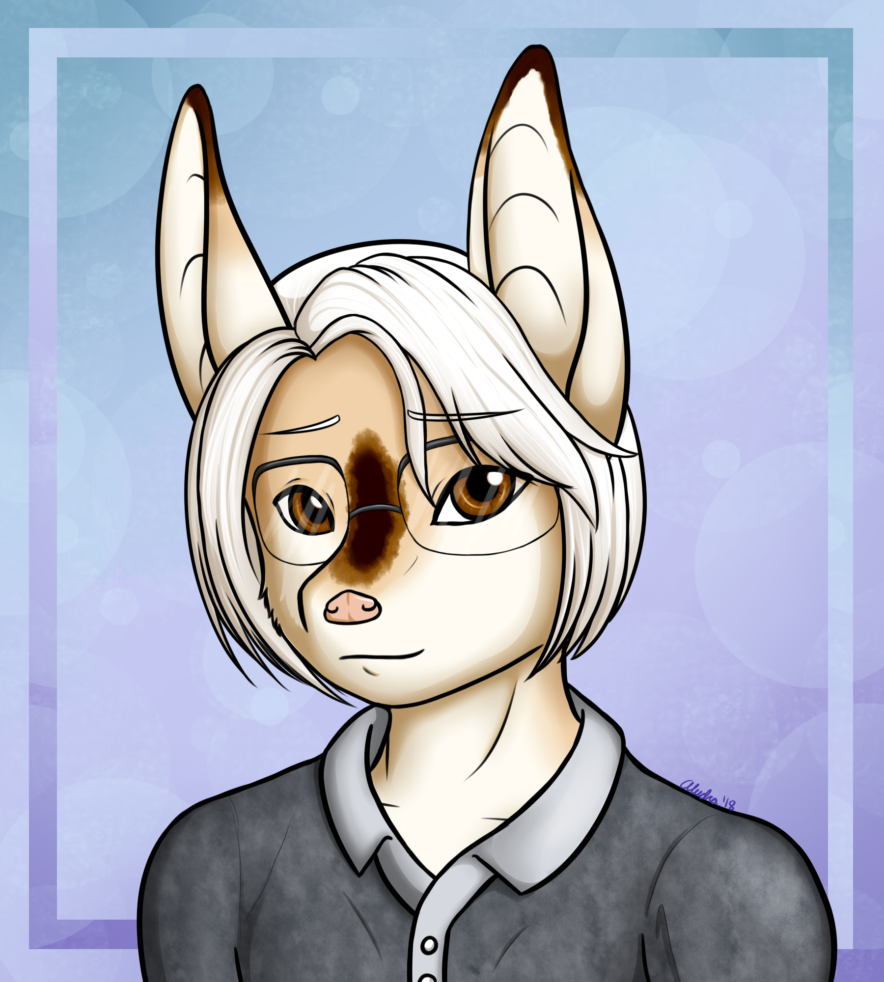 Finally got down a good color image of Anjou. Gave him a 1950's inspired polo shirt even if it's hard to tell. I love his little upside-down looking nose too, which is loosely inspired from fox and fruit bats.