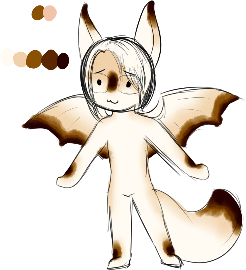 Original color concepts for Anjou. At some point he ended up looking like a maneki neko, but the idea was supposed to be a toasted marshmallow. Inspired by Honduran white bats, since they look like little fluffy marshmallows.