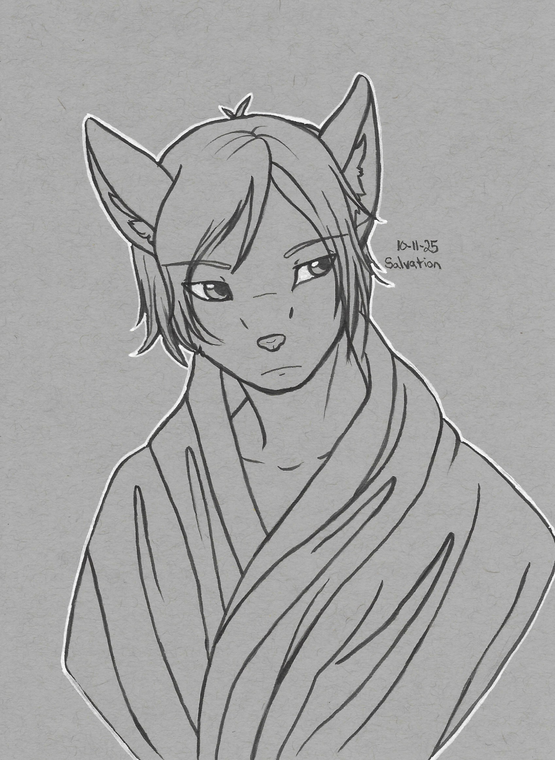 OC-tober art of Arrow with the prompt Salvation. Since he's a type of guardian angel, he came to mind first. Really happy with how his grumpy self came out here, even if only his head is visible.