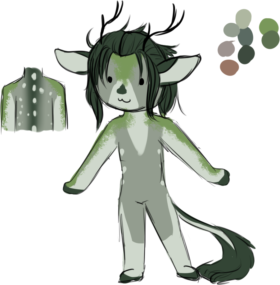 Scribbly concept art of Axis. Compared to the first design, his stone greys gained a slight green tint, and his markings match his brother better. The moss idea stayed, since I've always associated him with moss.