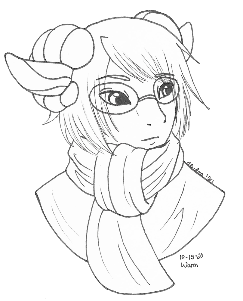 OC-tober art of Cain, with the prompt Warm. A fire demon is warm, yeah? Plus he's usually bundled up.