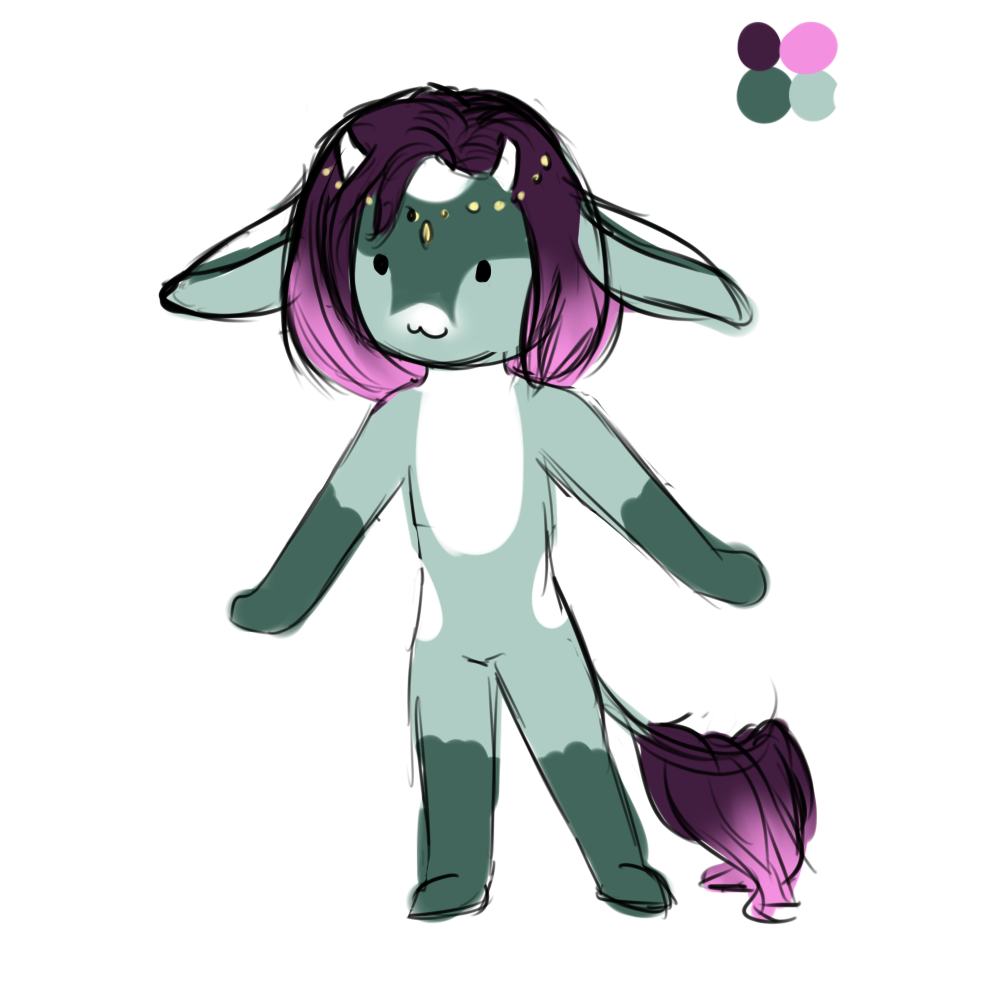 My scribble concept art of Calluna. The muted greens really make her purple and pink hair stand out.
