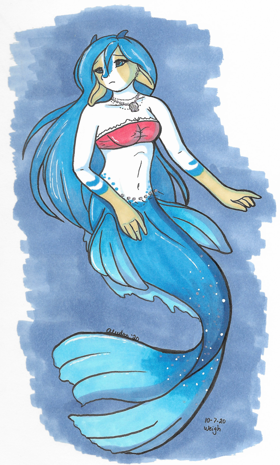 OC-tober art of Cerulean, with the prompt Weigh. In water you feel weightless, and she tends to have a lot weighing on her mind. Yay multiple meanings!