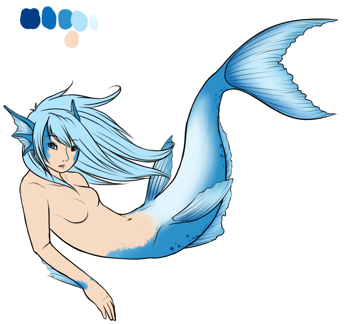 Content Warning: Non-sexual Nudity. My first attempts at giving Cerulean a design. It was done during my humanoid era and was okay at the time, but she felt too sleek, while I was aiming for something more fancy and frilly.