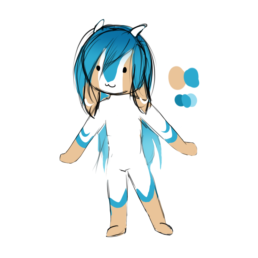 Scribble concept art of Cerulean, testing out how well her color balance works with her land form.