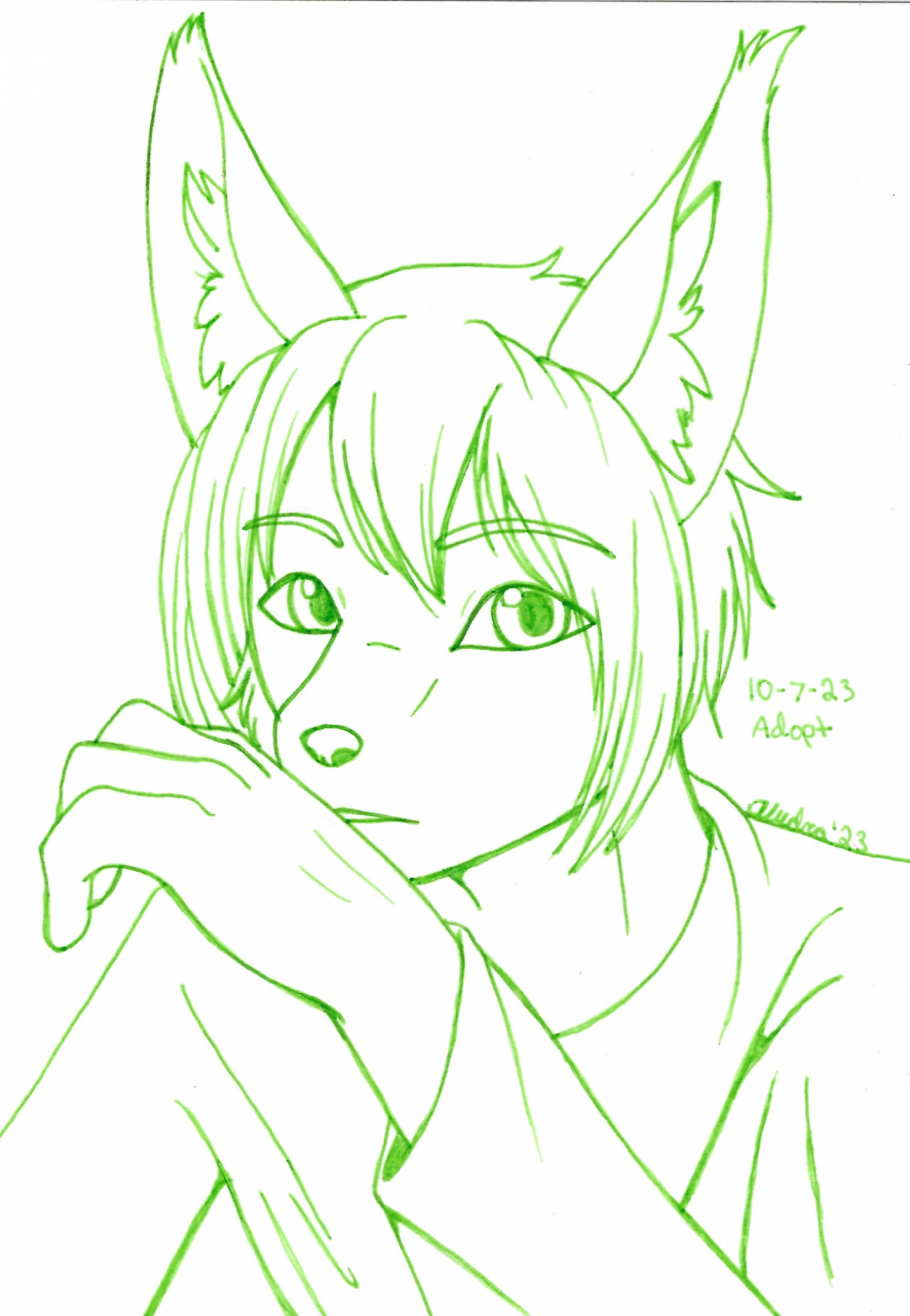 OC-tober art of Clerval, with the prompt Adopt. Reid adopted him, thus he was what came to mind first. I liked using a green pen to outline this one, with the color and weight changing each time I went over the same line.