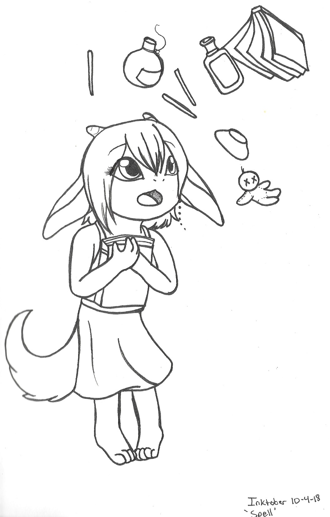 OC-tober art of Clover, with the prompt Spell. Since she's crafting potions and chanting spells, the prompt fit her most. Though spells can get out of hand quickly.
