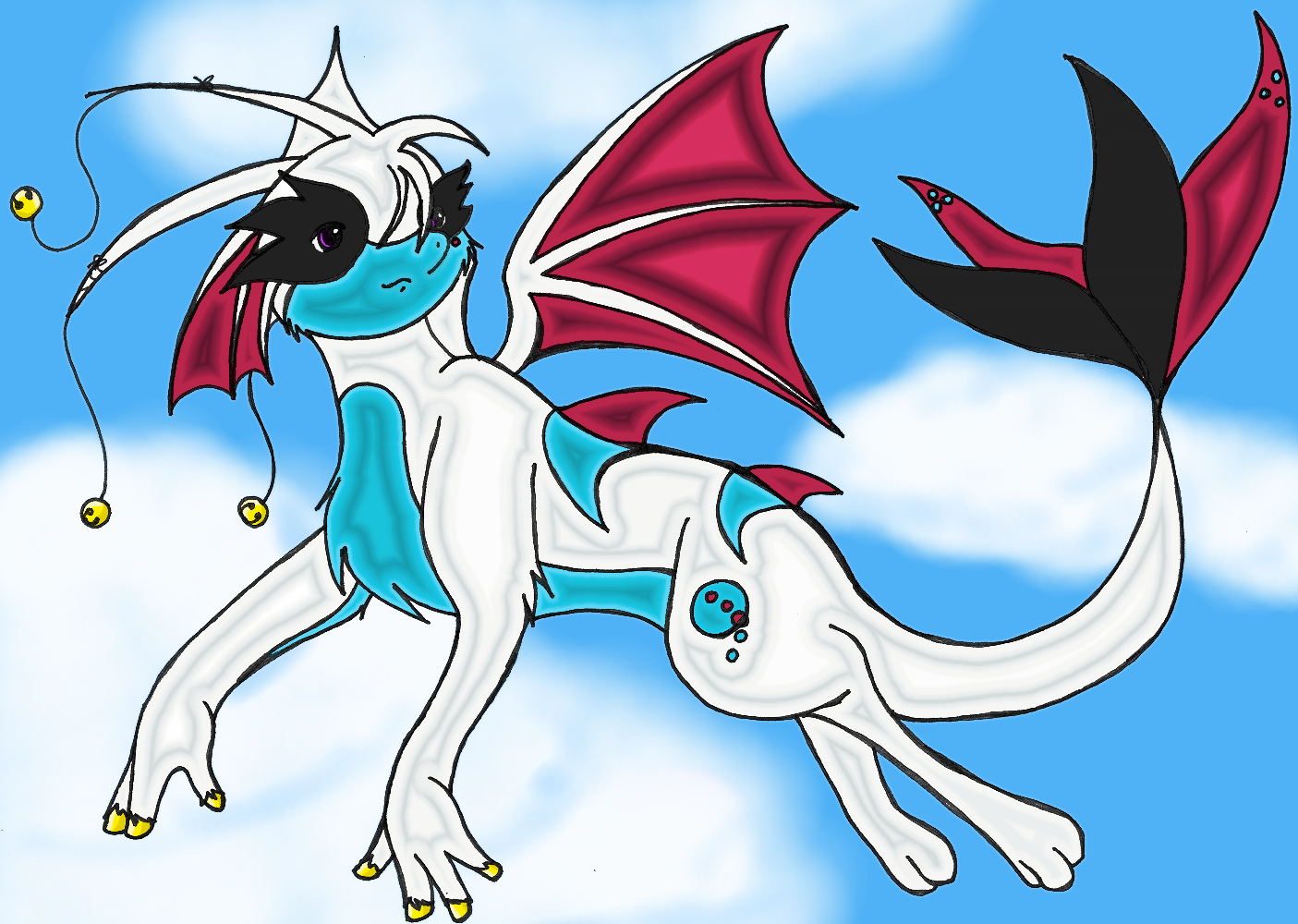 Crimson finally showing a bit of color. This was my definition of pixel art, and it took me absolutely forever to color her. She's inspired by a few pearlescent Bath and Body Works products.