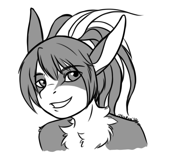 A headshot sketch of Crow. I think the hair in the back is actually all feathers, like a headdress. All the neck fluff is feathers too.