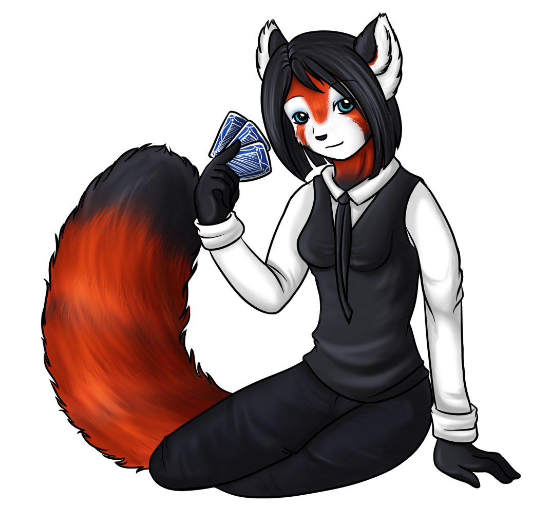 Deck's first art, which I went all out on. Her red panda design and affinity for playing cards was an instant hit from the start.