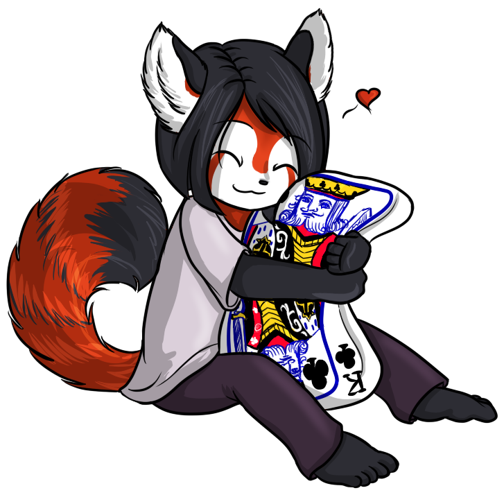 A chibi of Deck, with a little playing card pillow.