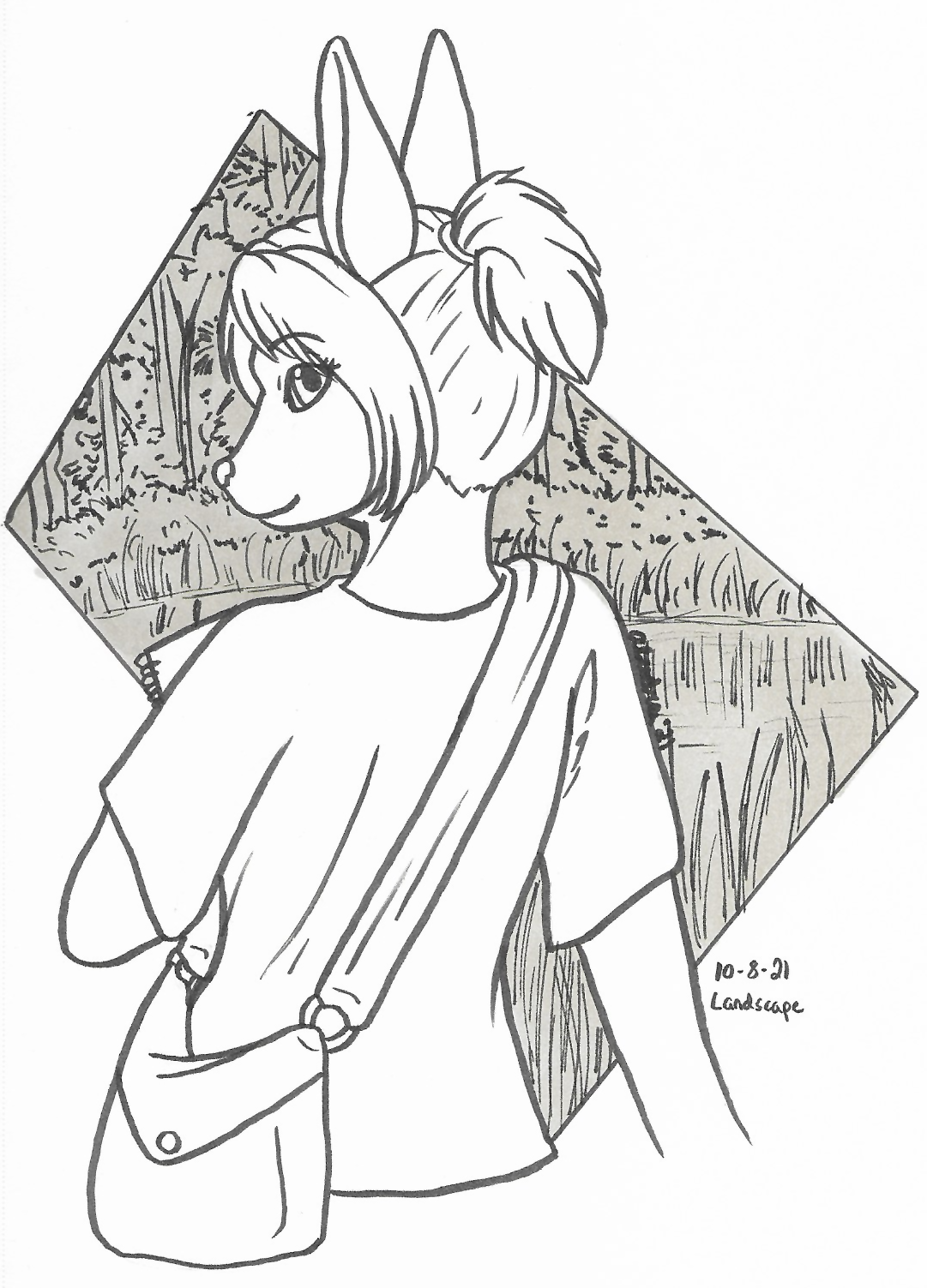 OC-tober art of Dee, with the prompt Landscape. Drawing landscapes is something nearly foreign to me, but I always imagined Dee excelling at it.