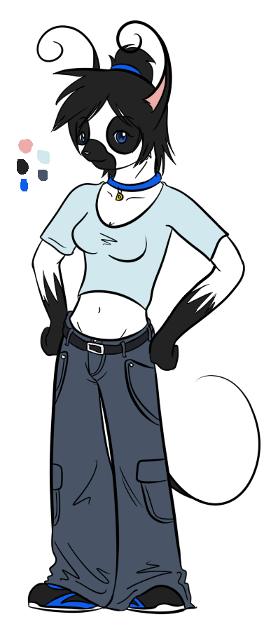 A reference for Dee, slightly showing off her tomboy side. Or Hot Topic 2000's gigantic baggy pants side, whichever.