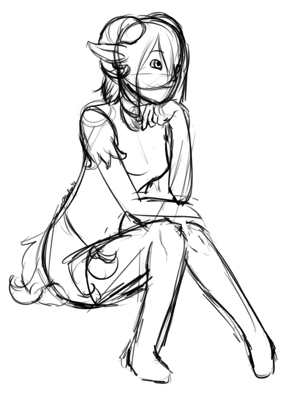 A quick and messy sketch of Dia, testing out poses with her personality.