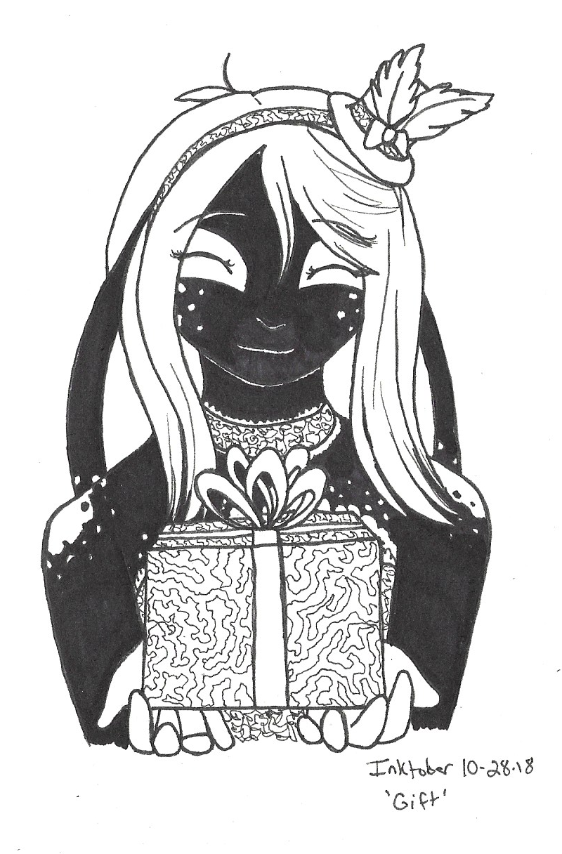 OC-tober art of Emcee, with the prompt Gift. Emcee would offer you the clothing off her back if you so much as asked, so I imagine her as a very gift-heavy person.