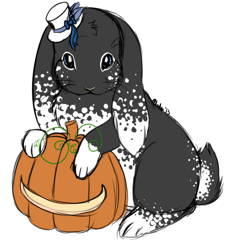 A little autumn inspired sketch of bunny Emcee with a carved pumpkin.