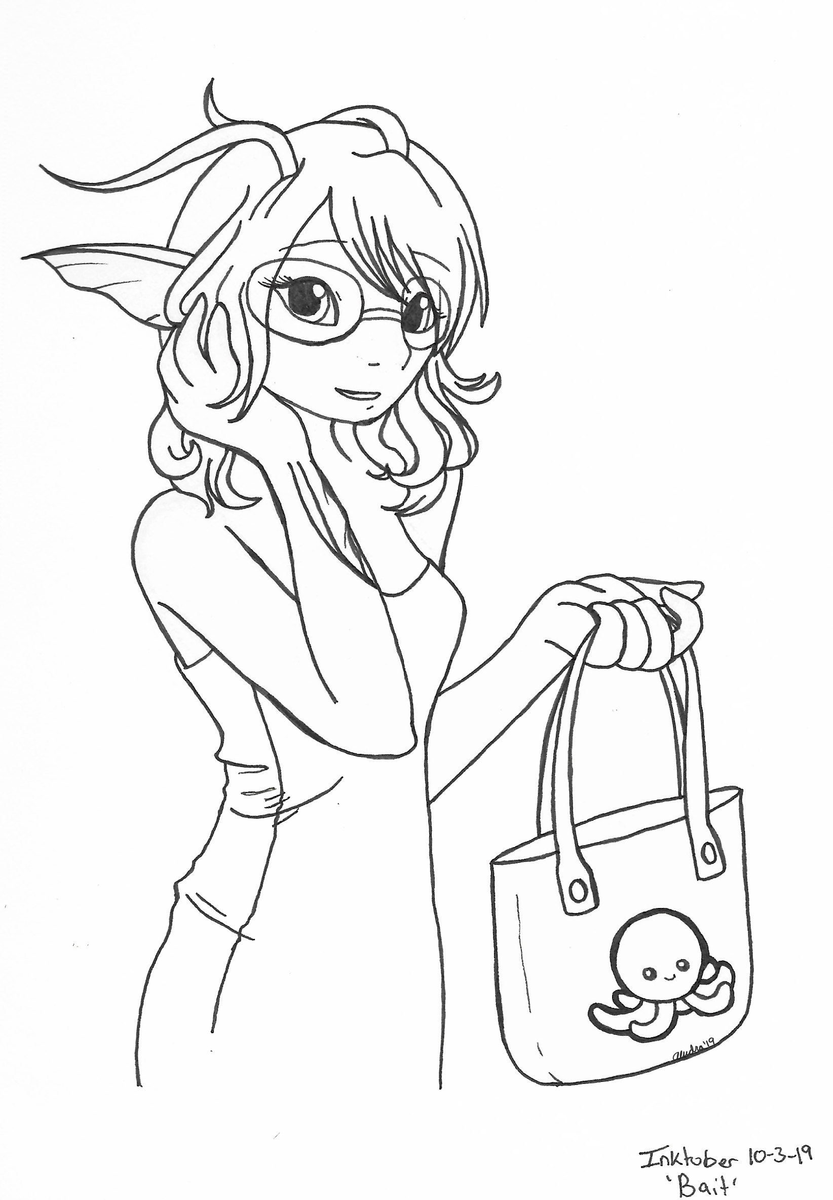OC-tober art of Emi, with the prompt Bait. She's a fish, fish bait. With her purpousful shyness, she can manipulate others, so I thought she'd fit the prompt.