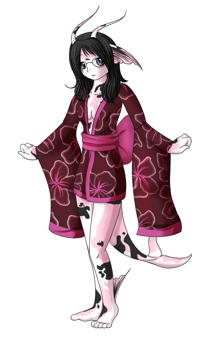 My first art of Emi. I did not research kimonos and particular folds, so apologies if this isn't right. Still, I was really happy with her koi fish design.