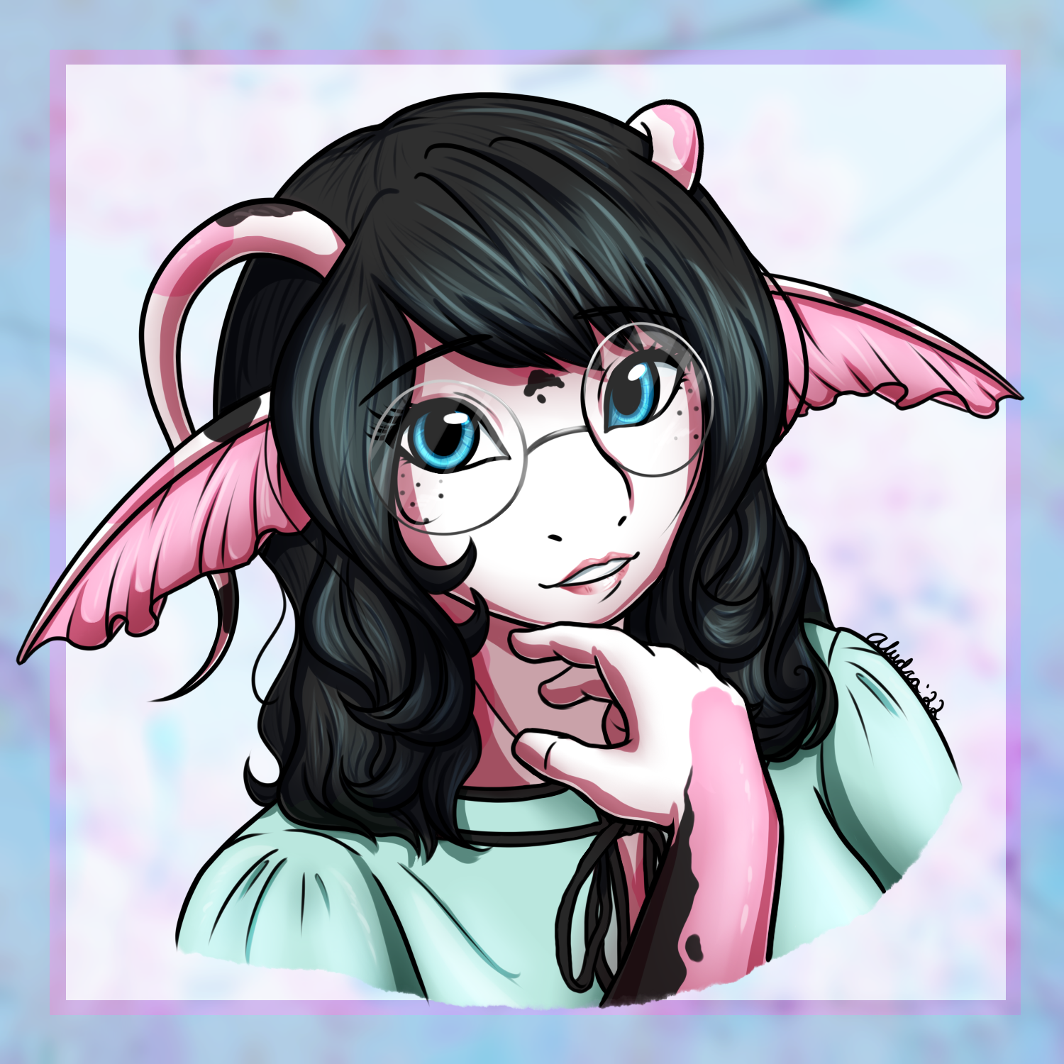 An updated headshot of Emi, giving her some color for the first time in years. The round glasses suit her better.
