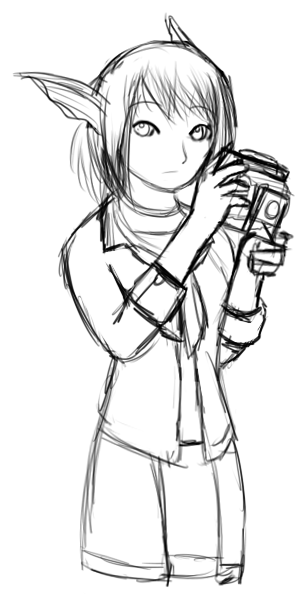 A sketch of Emi cosplaying as Miku from Fatal Frame.