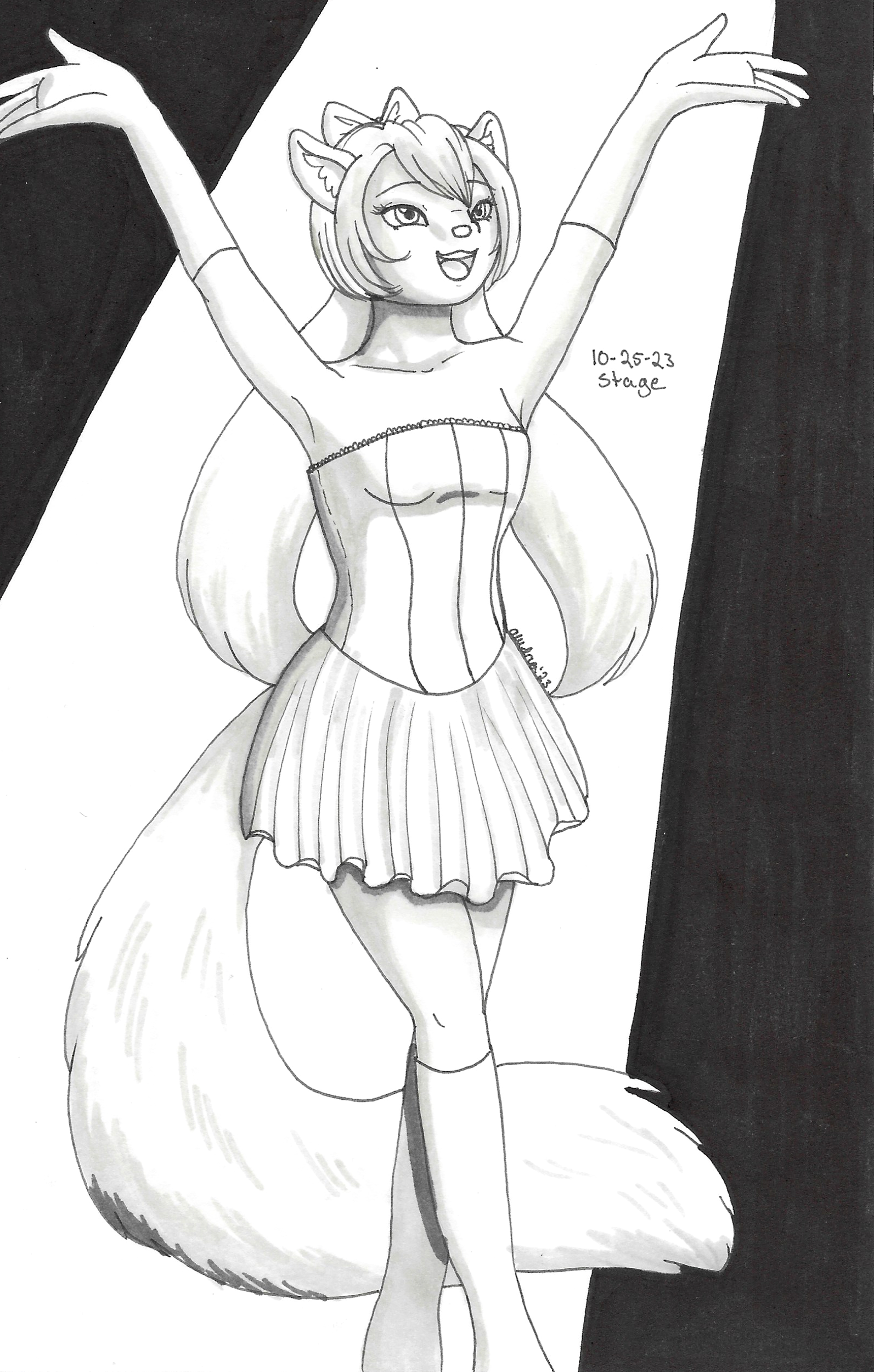 OC-tober art of Enigma, with the prompt Stage. She absolutely loves the attention and the spotlight when she gets to perform on a stage.