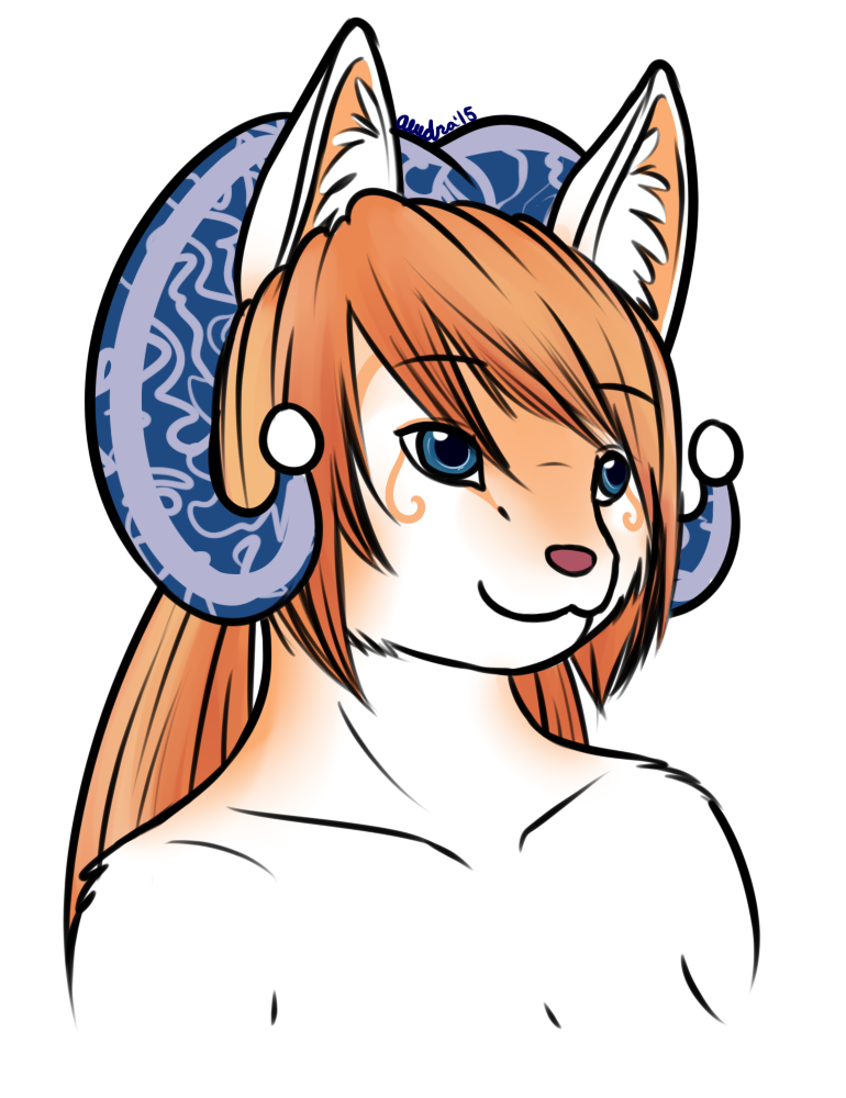 My first concept of Enigma with her gentle orange hues. The jester hat has been mistaken for horns before, but really it's just a hat.