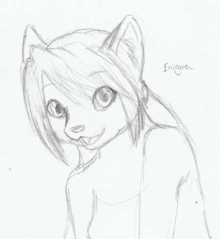 A quick pencil sketch of Enigma, with a really cute and happy expression.