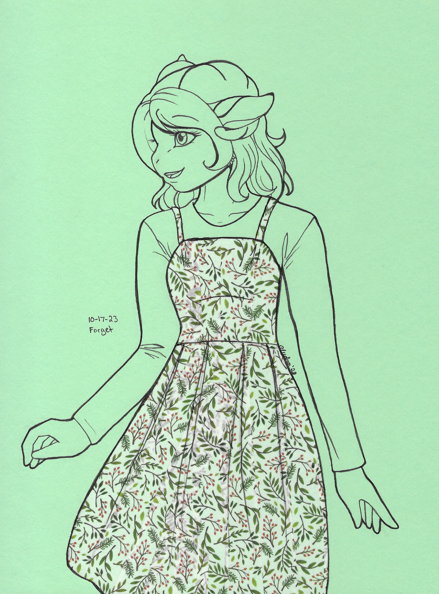 OC-tober art of Everest, with the prompt Forget. Her story of being a clone who's memories would be constantly tweaked and altered is what made me pick her for this prompt. And I got an excuse to make a washi tape dress.