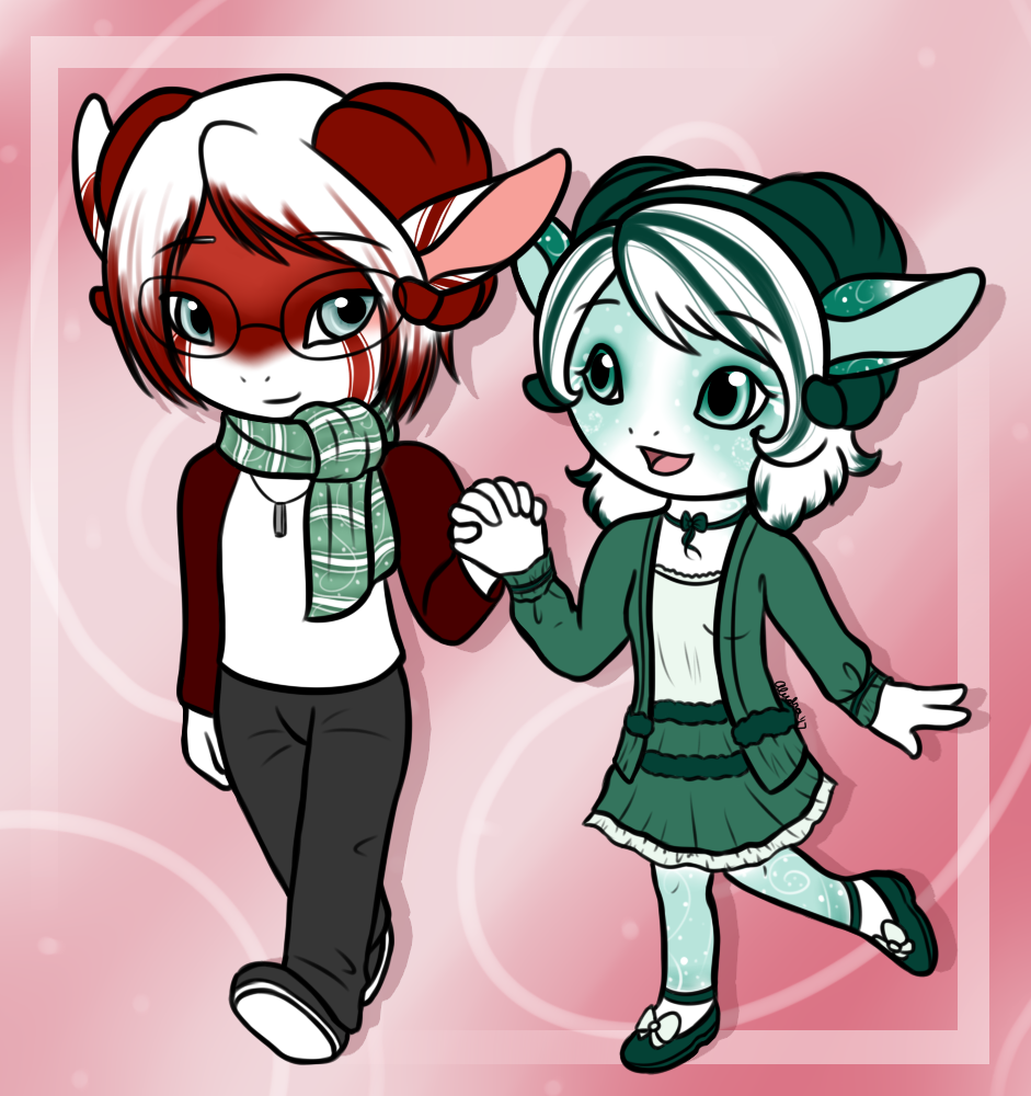 Chibi couple art of Cain and Everest. Look at my little peppermint sheepies! I could not help it, these two had to be a couple.