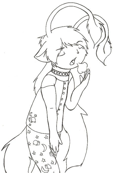 More early art of Fuse, with him getting ready for bed in some pajamas.