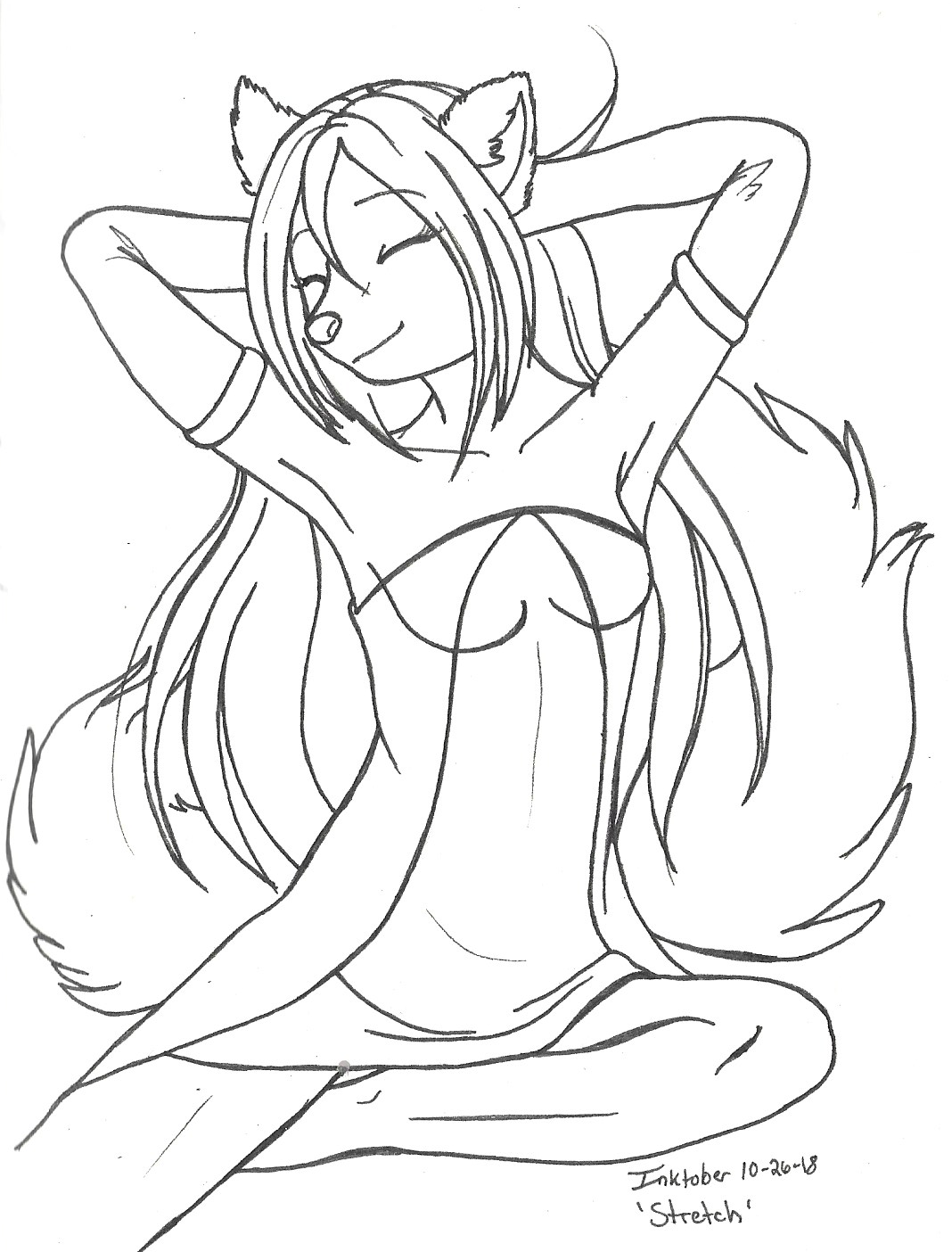 OC-tober art of Ghost, with the prompt Stretch. Big ol stretches from this lazy lady.