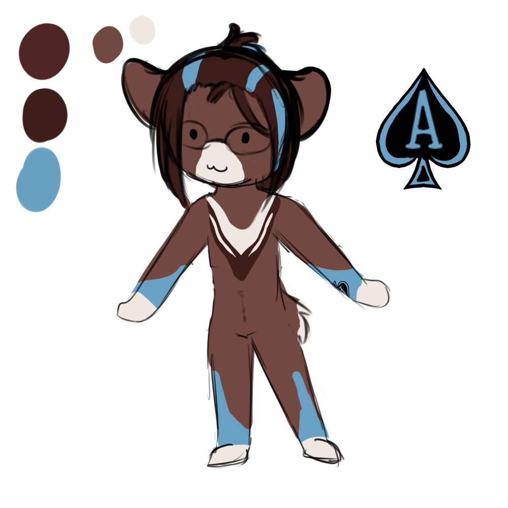 Scribbly concept art for Grant. Really wanted to give him a brown and blue design, based on a moon bear, opposite of his sister being based on a sun bear.
