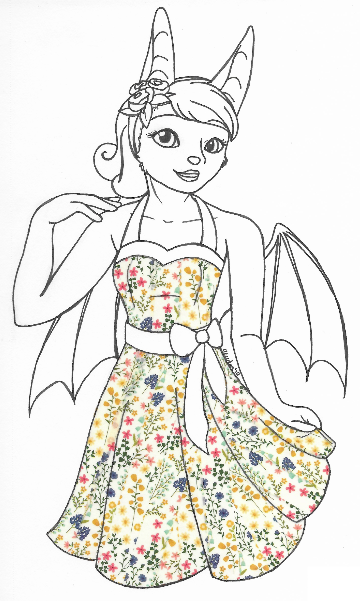 OC-tober art of Hazyl, with the prompt Pattern. Since she's into fashion, I wanted to put her in one of those busy floral dresses. My first OC-tober using washi tape too.