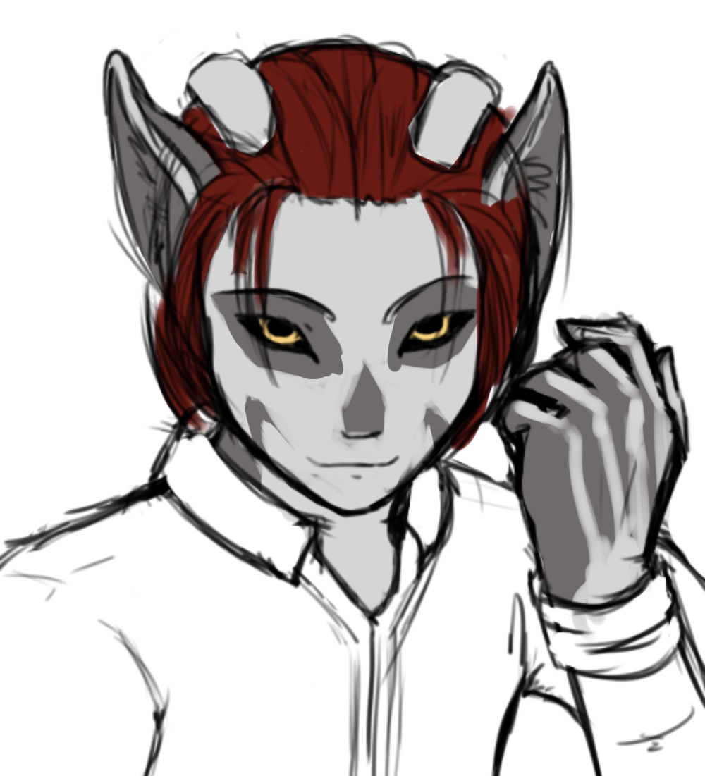 My first concept of Hit, during my strange human-or-anthro era. His markings are loosely based on a skull.