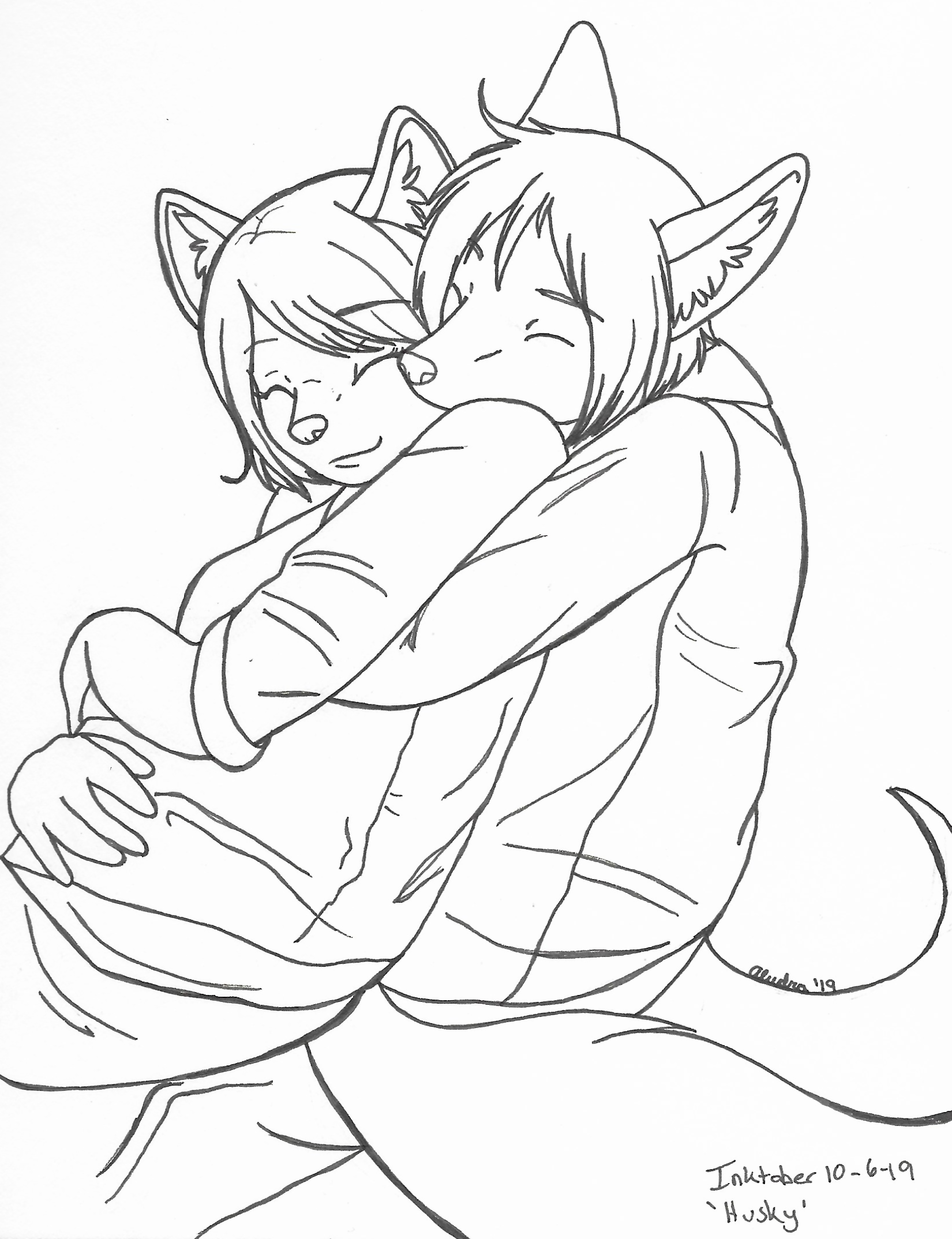OC-tober art of Holly and Kodiak, with the prompt Husky. A word that can be used for describing weight, as well as Kodiak's species. Couldn't help but draw these two.
