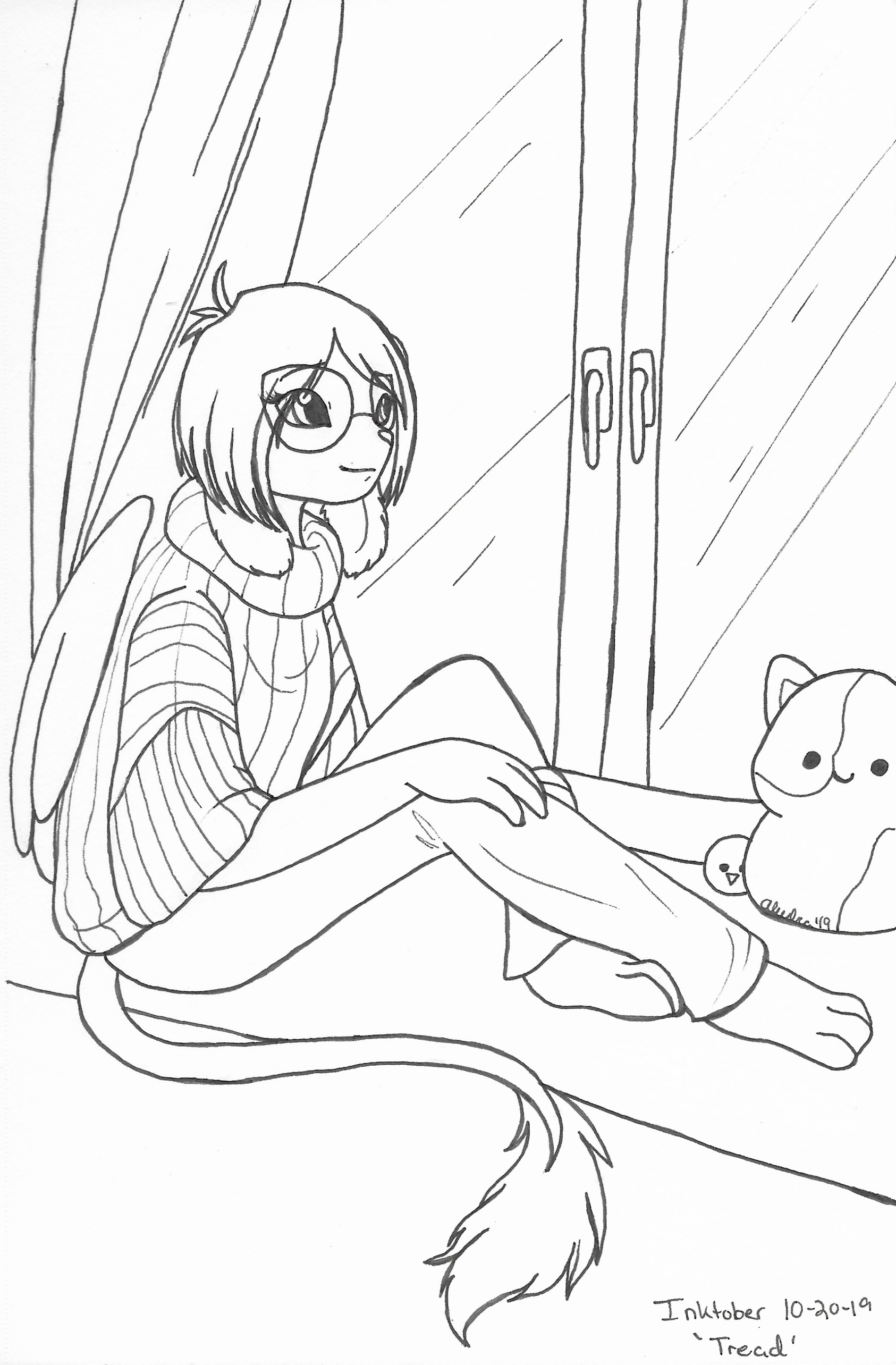 OC-tober art of Illu, with the prompt Tread. I honestly do not remember how I came to the conclusion of using Illu for this prompt, but at least she gets to stare out a cozy window.