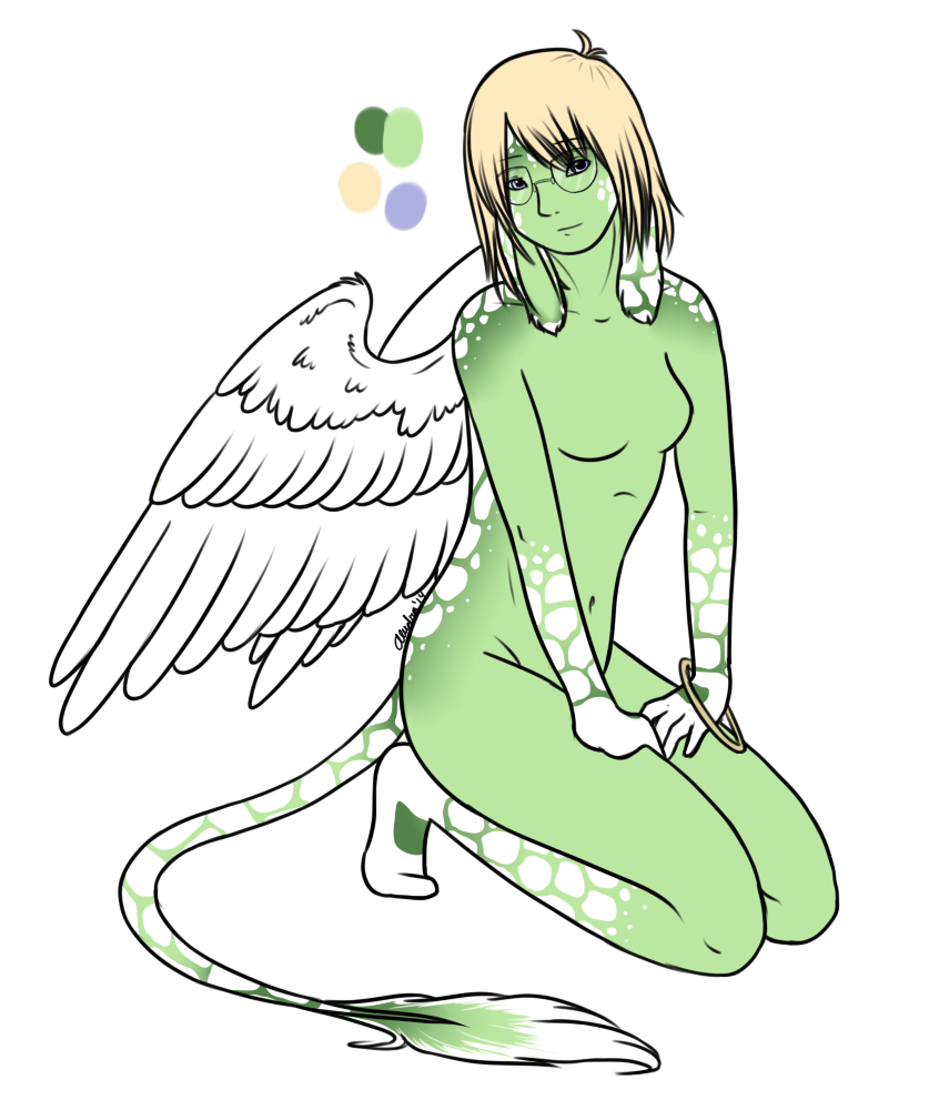 Content Warning: Non-sexual Nudity. A concept of Illu to show her markings, back when I didn't know if I should draw anthro or human characters.