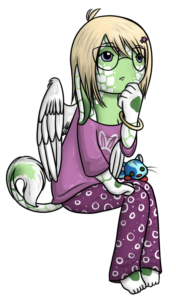 A chibi Illu in some oversized pajamas.