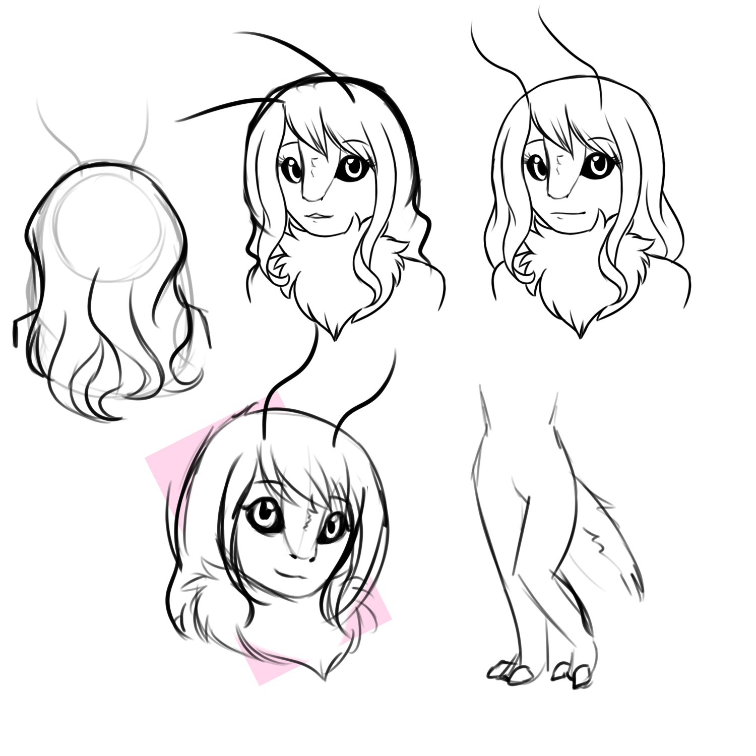 Some concept sketches, trying to figure out how moth-like Imari should be, and how much hair she should have.