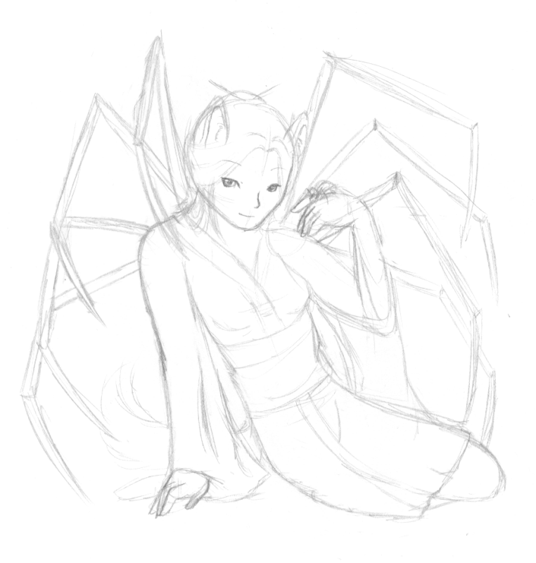 My first concepts of Iro, during my era when I didn't know if I wanted to draw humans or anthros. She's inspired by jorogumo, hence the spider theme.