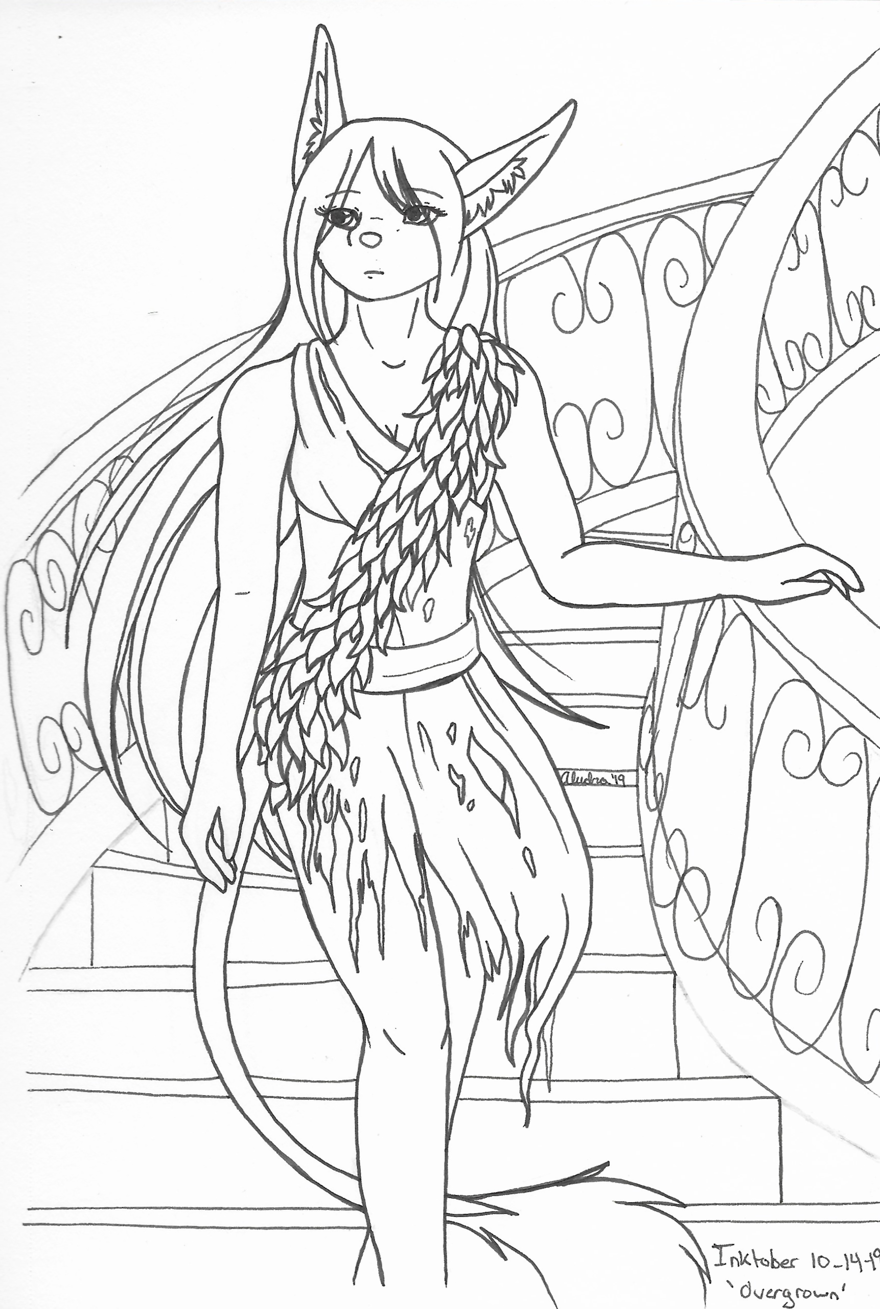 OC-tober art of Ive, with the prompt Overgrown. More plant themes for my plant girl. She at least managed to get some tattered clothing.