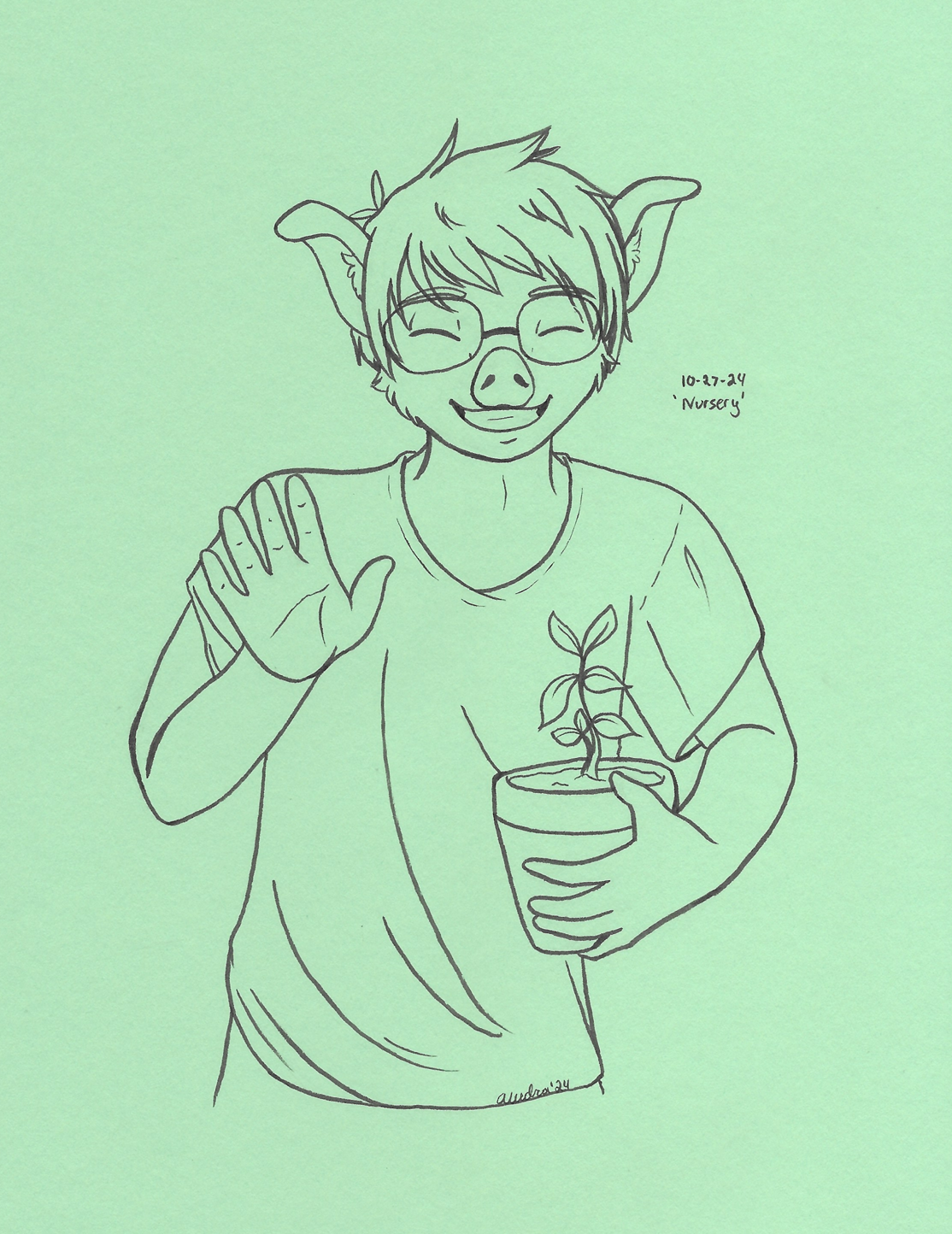 OC-tober art of Jack, with the prompt Nursery. What first came to mind was a plant nursery, and with him being associated with gardening, I took the opportunity to draw him for his first OC-tober.