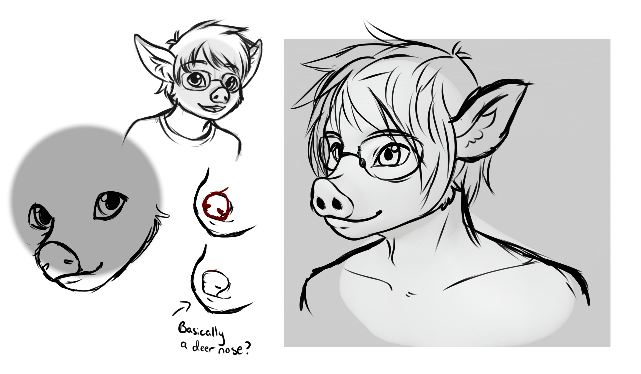 Some concepts of Jack, where I sculpted a 3D model just to figure out his nose anatomy. I really didn't want his nose going into his mouth or being part of his upper lip.