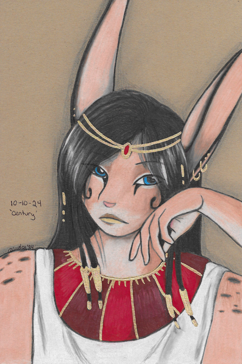 OC-tober art of Jade, with the prompt Century. Sort of another attempt at Jade's first art, though I got lazy around the shoulders. Proud of the hand and lips though.