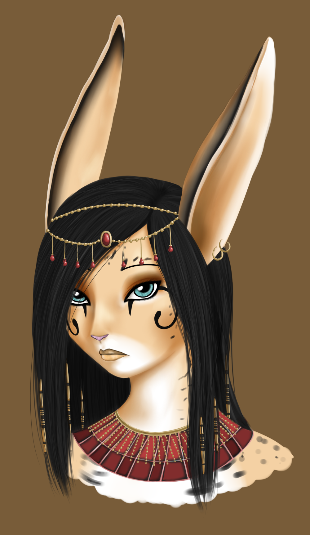 I wanted to go overboard with this headshot of Jade, go lineless, paint in every little detail. Since it was her first concept though, it doesn't quite capture her personality in the way I hoped.