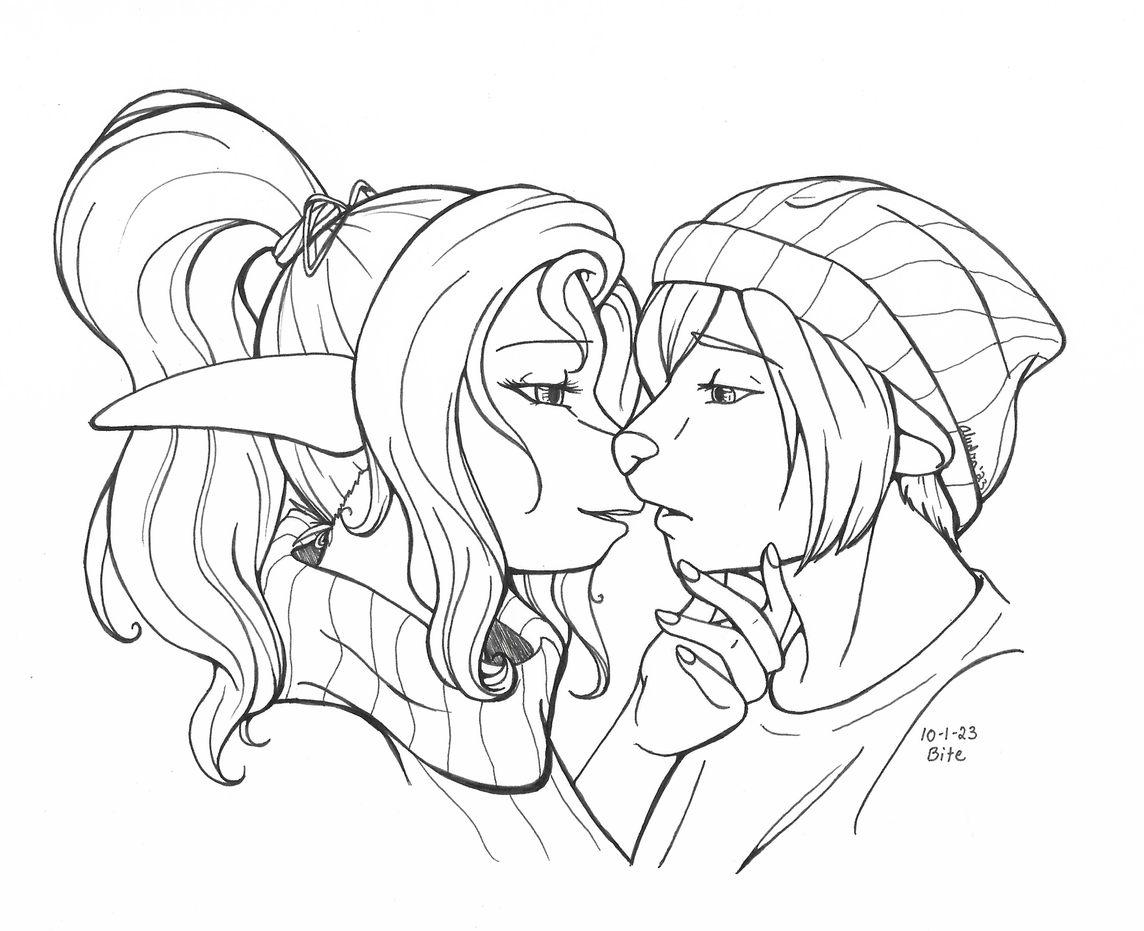 OC-tober art of Neil and Jetta, with the prompt Bite. Both Jetta and Neil are shy, but Jetta is the one to be intimately forward. Inspired by the song Bite My Tongue by Logan Henderson, which is fitting for Jetta being a shark.